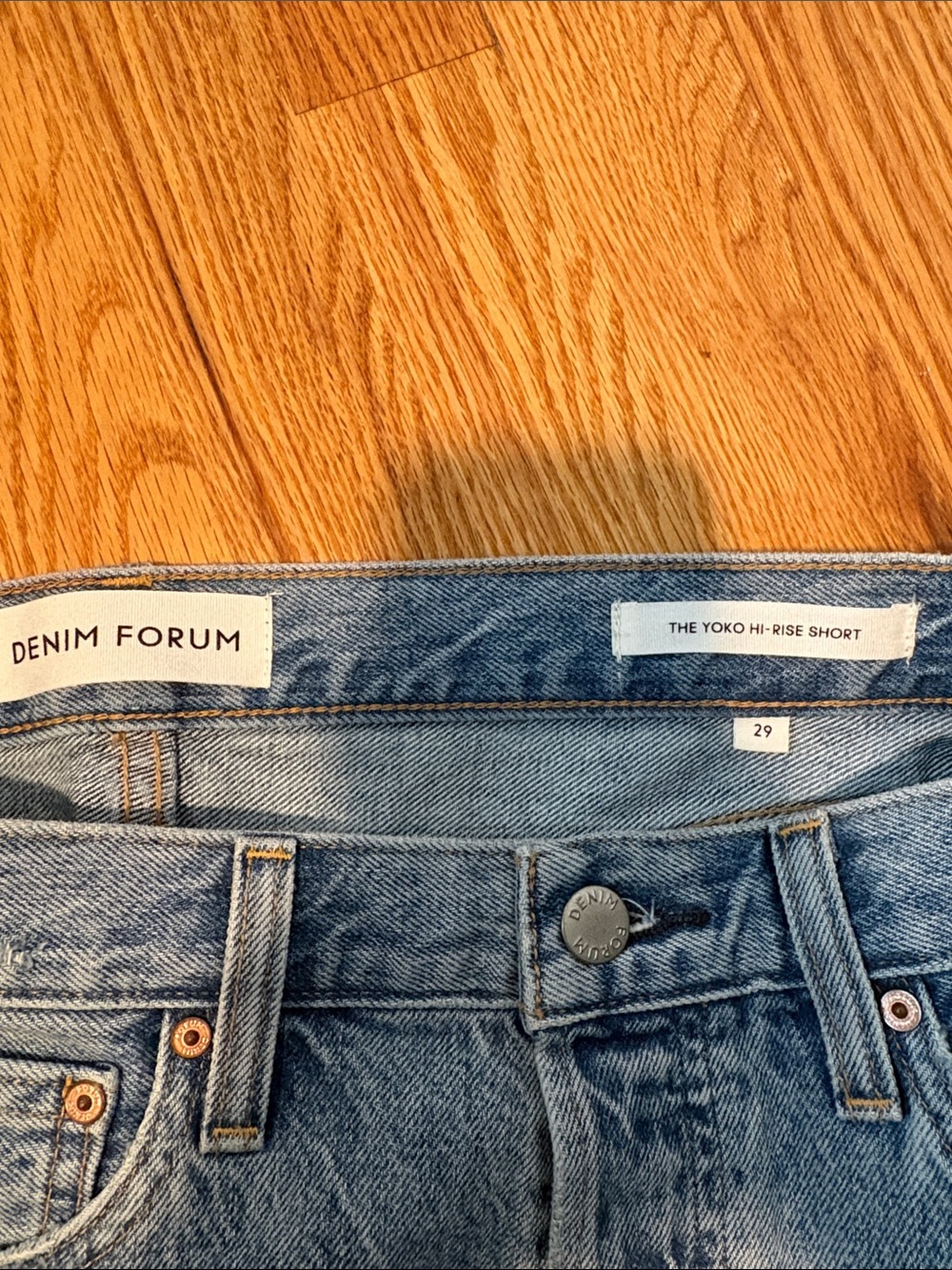 Aritzia - Denim Forum Light Blue Distressed High-Rise Jean Shorts - Picture 2 of 3